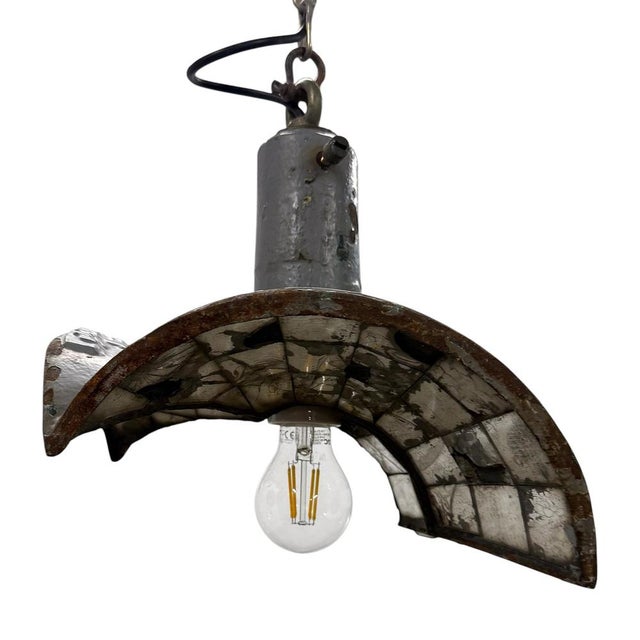 Metal Vintage Industrial Mirrored Pendant Light by Esla, 1920s For Sale - Image 7 of 17