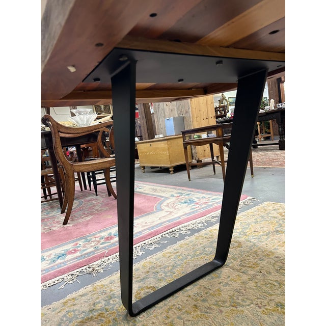 Industrial Rectangular Salvage Wood & Black Iron Table or Desk For Sale - Image 14 of 14