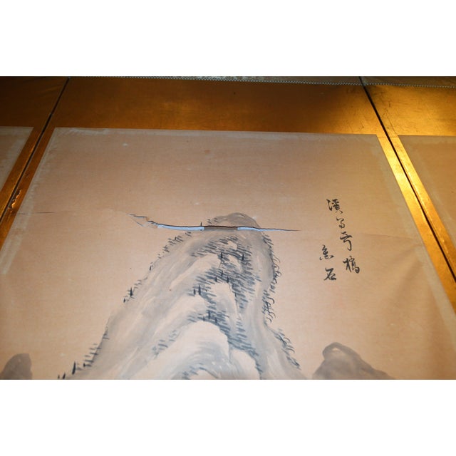 1910s Early 20th Century Japanese Chinese Asian Calligraphy Hand Painted Six Panel Paper Screen Folding Byobu For Sale - Image 5 of 10