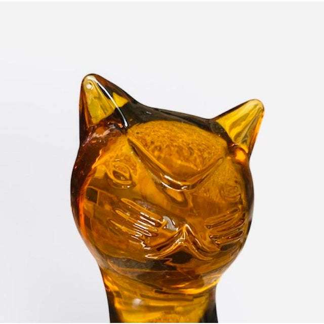 Contemporary Viking Glass Epic Amber Cat, 8” For Sale - Image 3 of 5