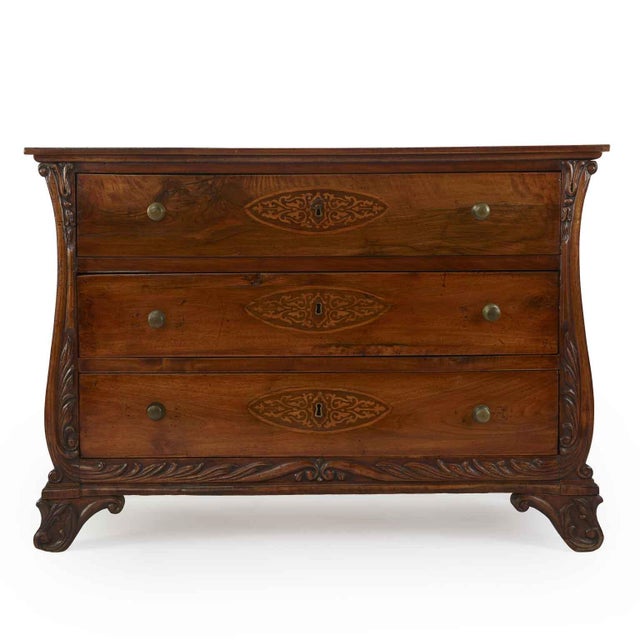 Walnut Lyre Chest with Three Drawers, 1800 For Sale - Image 9 of 9
