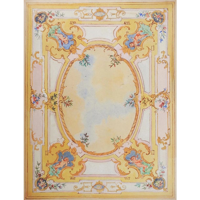 Vintage Oswald Fell Baroque Puti & Clouds Ceiling Mural Study Painting For Sale - Image 4 of 4