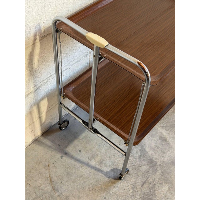 Teak Folding Two-Tier Bar Cart Germany Mid-Century Modern 1960s For Sale - Image 4 of 11