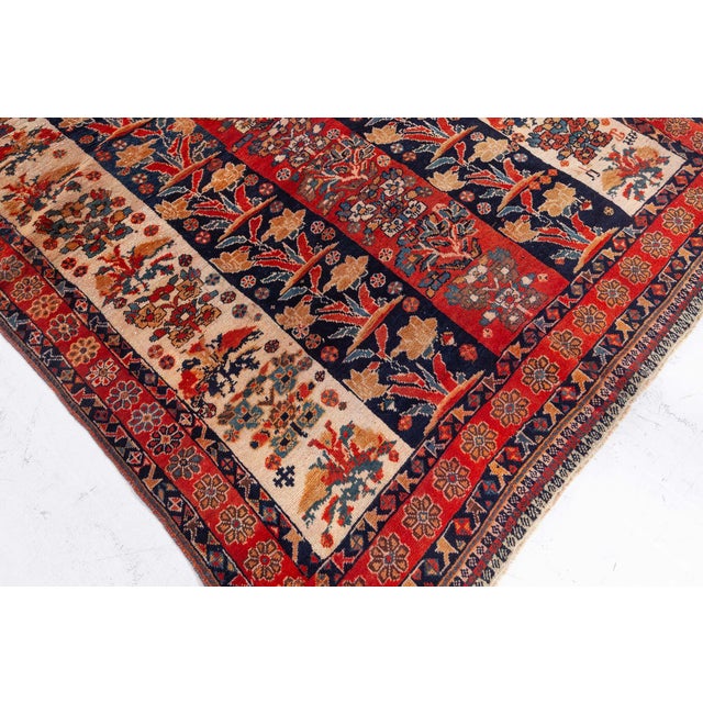 Persian Antique Persian Shiraz Red, Ivory, Black Handmade Wool Carpet For Sale - Image 3 of 9