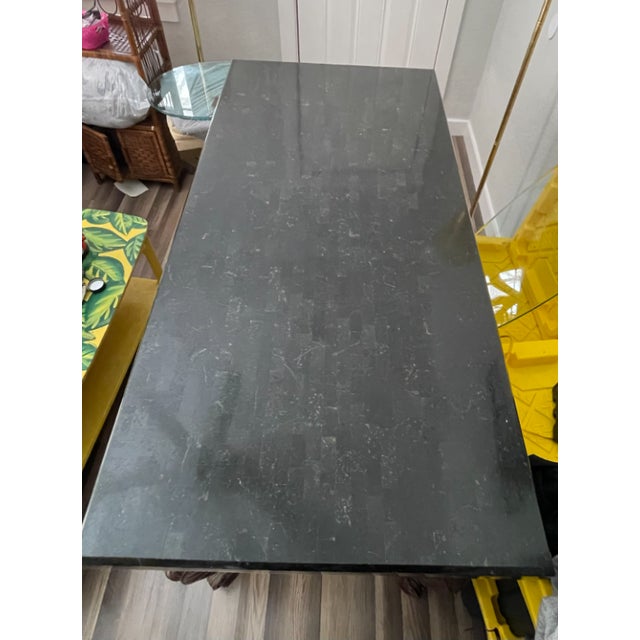 Art Deco 1980’s Vintage French Black Marble Rococo Style Table For Sale - Image 3 of 6