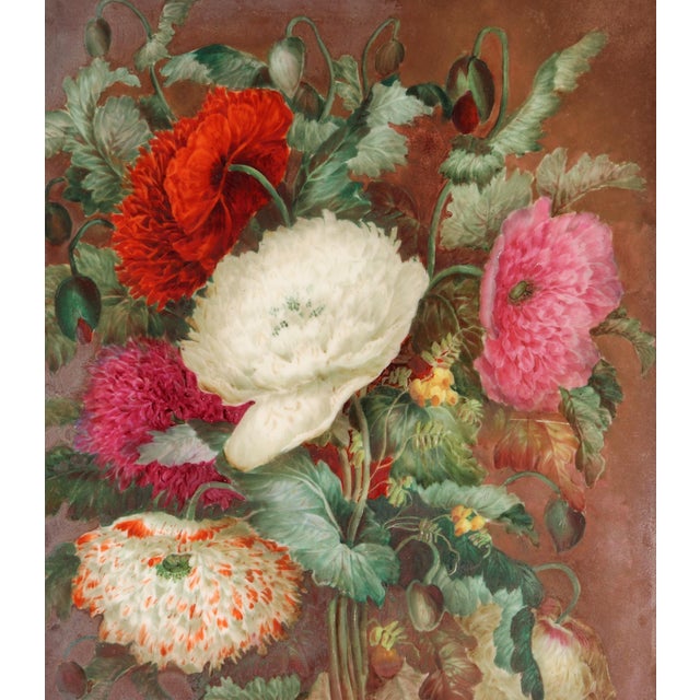 Red English Porcelain Botanical Plaque of Double Poppies, Attributed to Derby, Circa 1825 For Sale - Image 8 of 9