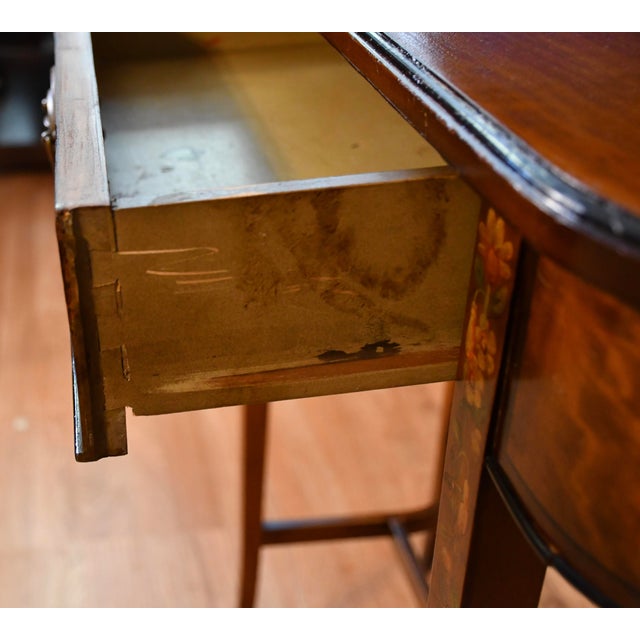 1930s English Regency Satinwood Floral Hand Painted Console Table For Sale - Image 9 of 15