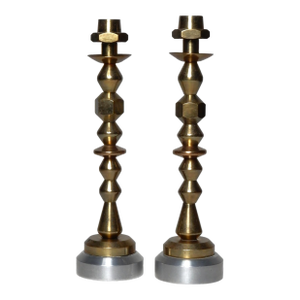 1950's Artistic Industrial Brass, Copper & Aluminum Candlesticks
