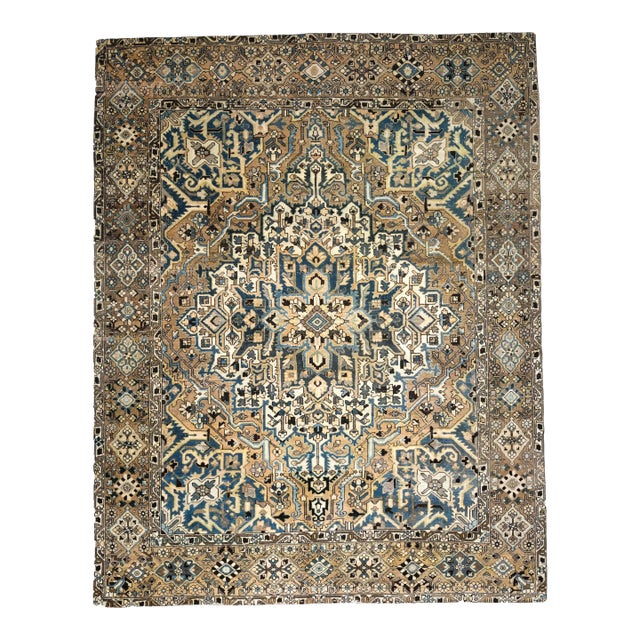 1970s Vintage Persian Handmade Wool Cotton Light Brown Area Rug For Sale