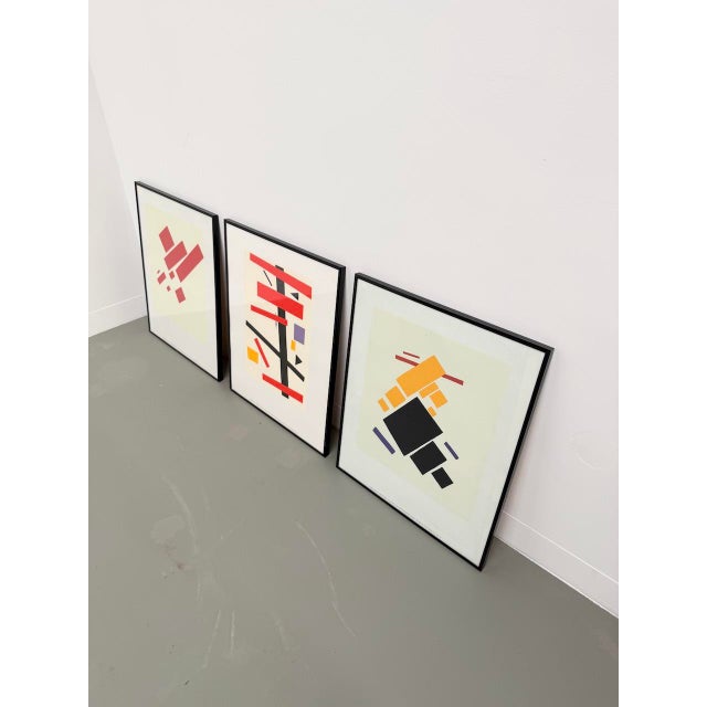 Casimir Malevic, Abstract Composition, Lithographs, 1990s, Framed, Set of 3 For Sale - Image 10 of 18