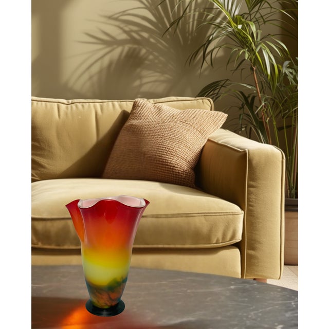 Murano Sunburst of Colors Art Glass Fazzoletto Vase For Sale - Image 15 of 18