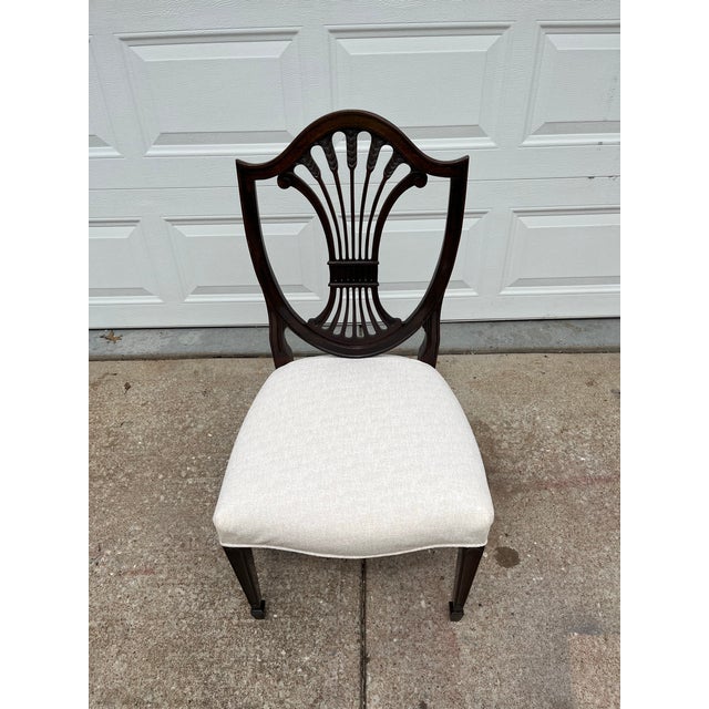 Stickley Mahogany Wheat Sheaf Back Dining Chairs- Newly Upholstered in Cream- Set of 6 For Sale - Image 10 of 12