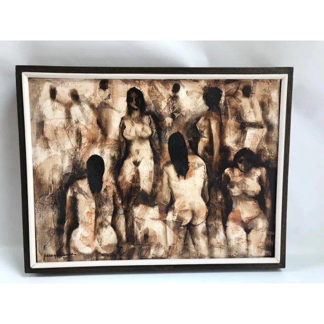 Original oil on canvas of abstract nude figures, displayed in original period frame by Paco Gorospe, (1939-2002)....