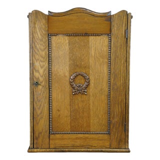 Antique Arts & Crafts Neoclassical Oak Apothecary Hanging Medicine Cabinet Curio For Sale
