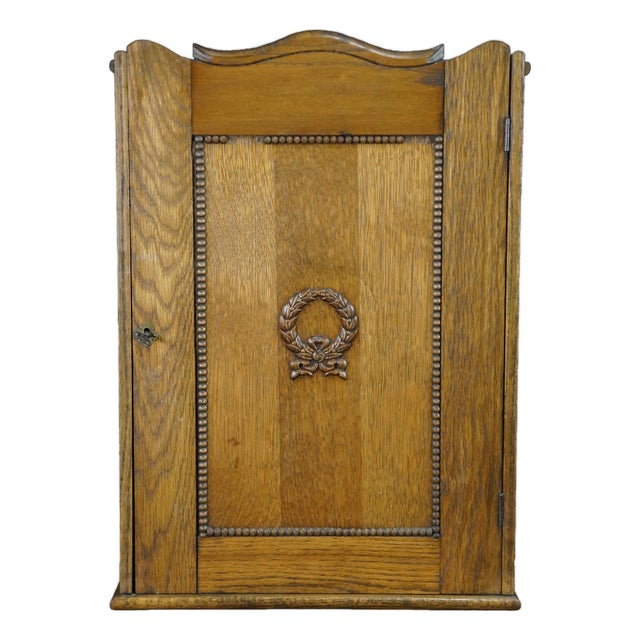 Antique Arts & Crafts Neoclassical Oak Apothecary Hanging Medicine Cabinet Curio For Sale