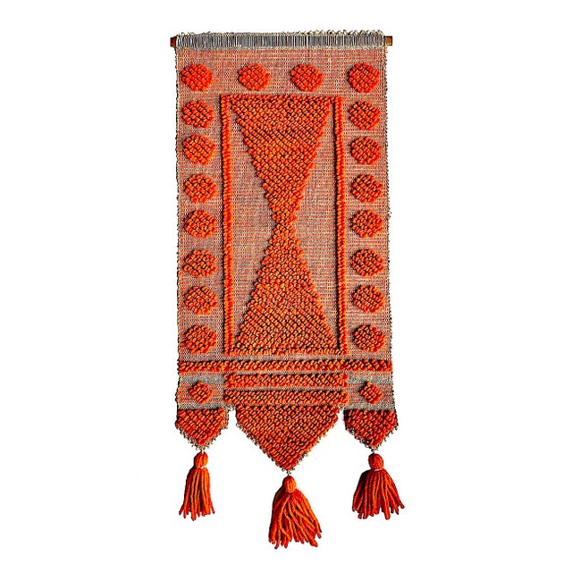 Wood 1970s Wool on Jute Wall Hanging With Tassels For Sale - Image 7 of 14