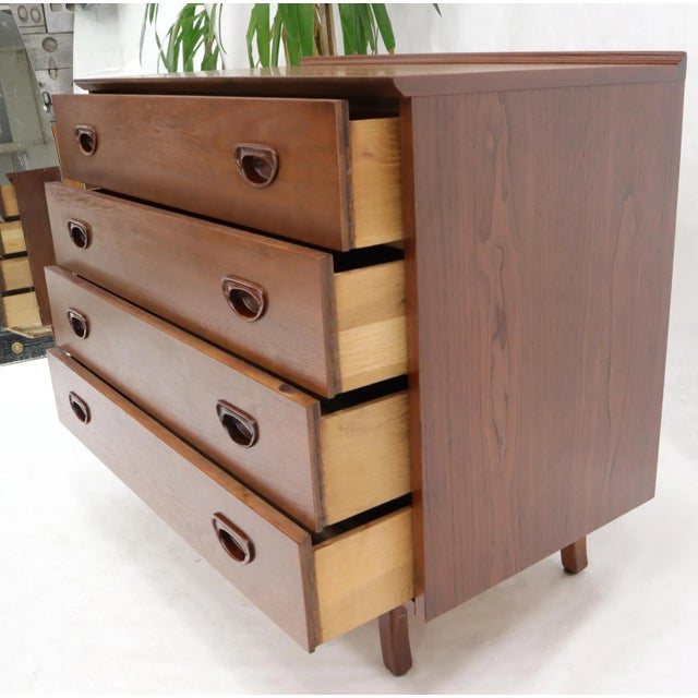 Mid-Century Modern Oiled Walnut 4 Drawers Back Splash Bachelor Chest Dresser For Sale - Image 3 of 13