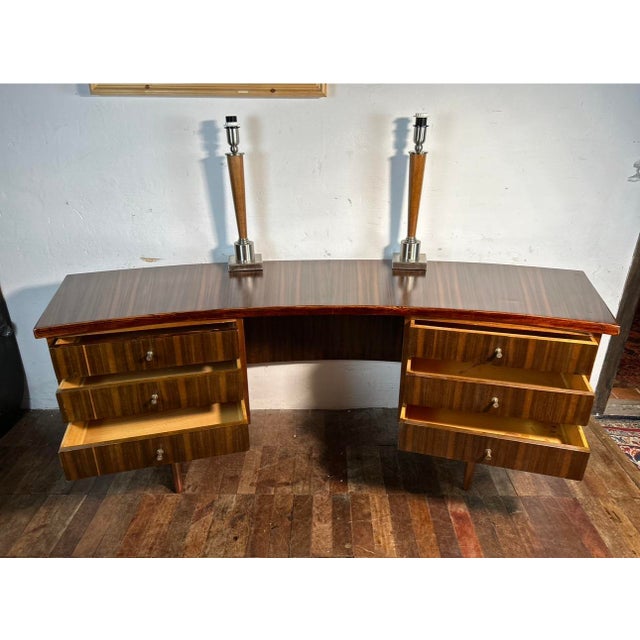 1950s Mid-Century Curved Walnut Executive Desk from Morris of Glasgow, 1950s For Sale - Image 5 of 11