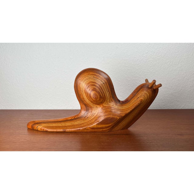 Large Mid-Century Modern Danish Wooden Carved Snail Sculpture, 1960s For Sale - Image 16 of 18