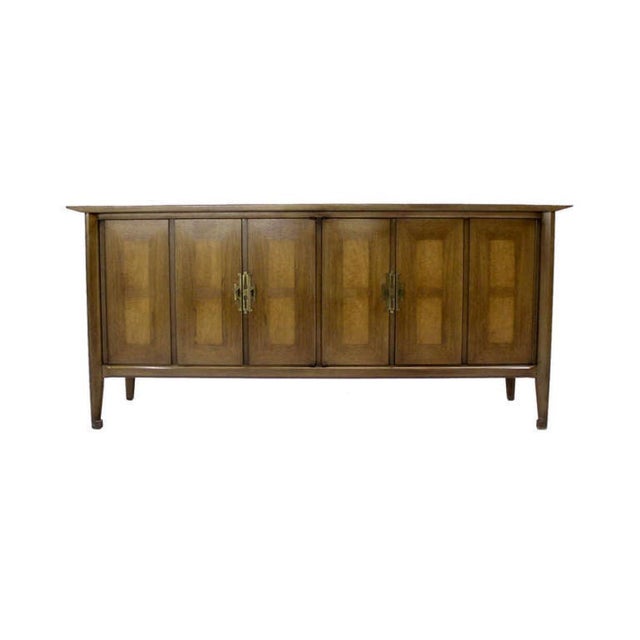Mid Century Modern Burlwood Long Credenza 6 Drawers Dresser Matching Mirror MINT For Sale - Image 9 of 9