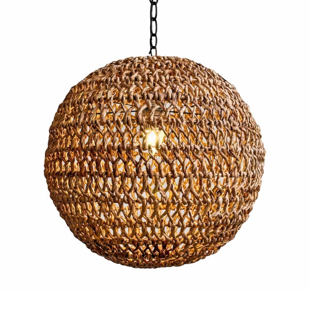 Hand braided banana leaf globe pendant light. Natural beautiful varying tones of tans and browns. Each pendant may vary...