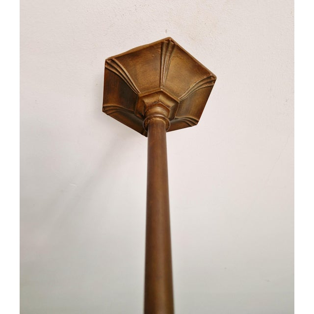 Antique Art Nouveau Chandelier in Brass and Scalloped Frosted Glass, 1890s For Sale - Image 12 of 16