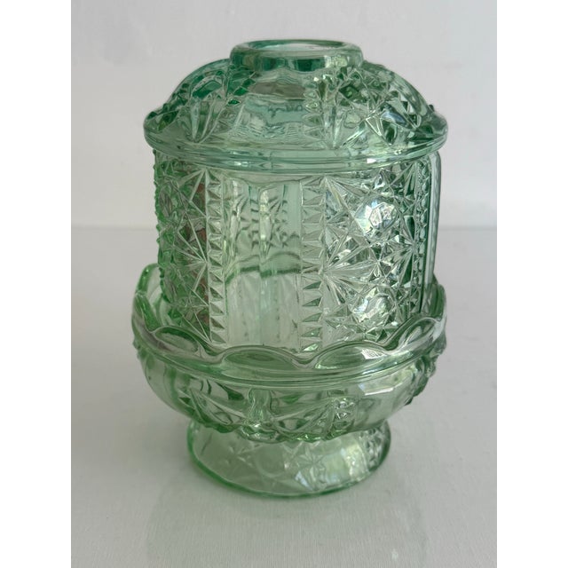 Mid-Century Modern Vintage Light Green Pressed Glass Fairy Lamp For Sale - Image 3 of 10