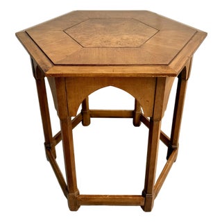 Vintage Hexagonal Traditional Side Table With Burl Wood Top For Sale