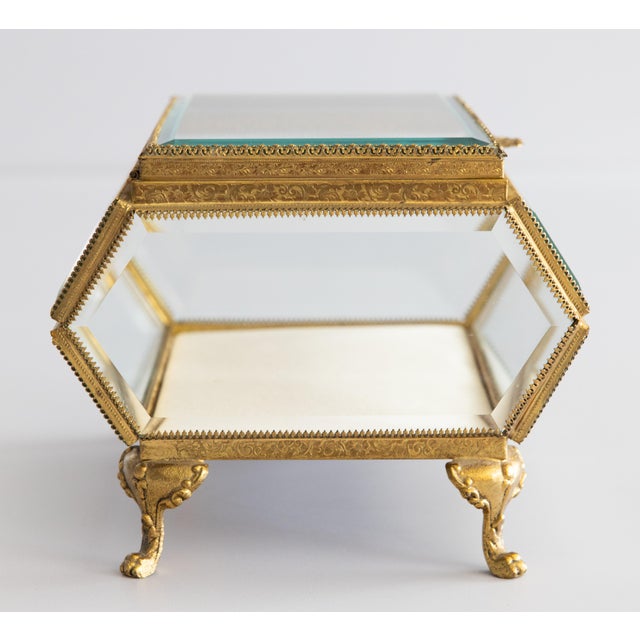 French Large Antique French Ormolu Beveled Glass Jewelry Casket Dresser Box For Sale - Image 3 of 13