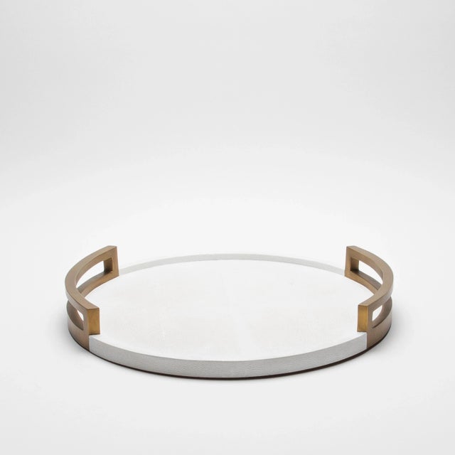 Modern Round Tray in White Shagreen With Bronze Patina Brass by R&y Augousti For Sale - Image 3 of 6