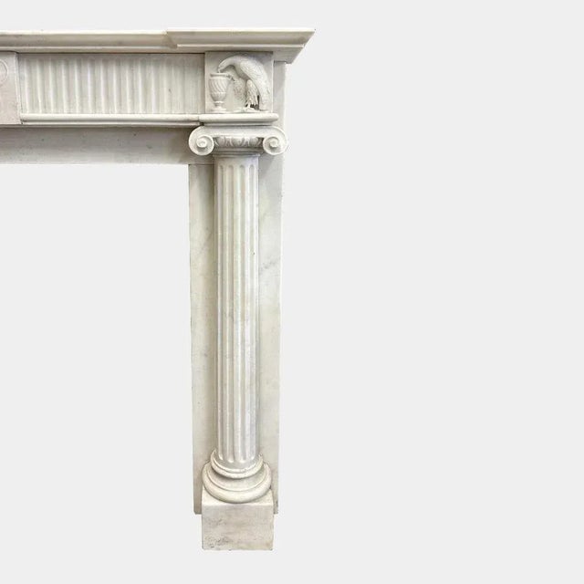 Stone English Regency Statuary White Marble Columned Fireplace Mantel, 1820s For Sale - Image 7 of 9