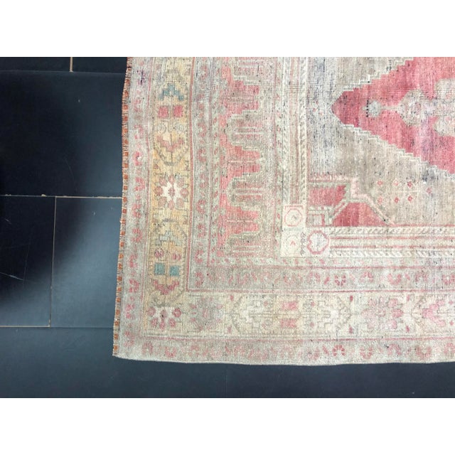 Textile Vintage Distressed Faded Turkish Anatolian Dove Gray and Red Color Rug For Sale - Image 7 of 11
