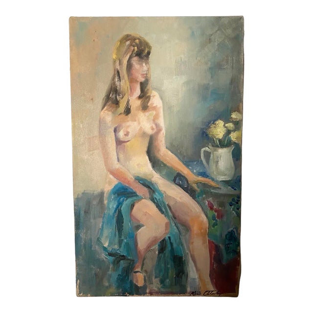 Vintage Oil Painting on Canvas of Female Nude, Signed Diane Ottenberg Circa 1950 For Sale