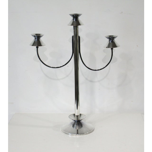 A very well crafted Mid Century styled silver plated candelabra three post candlestick with fine strong yet simple lines ....