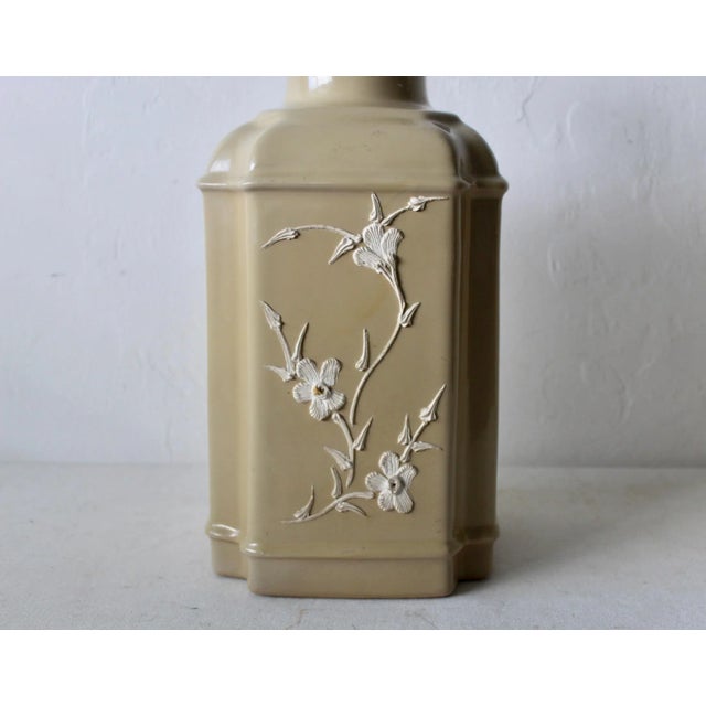 Novelty Crystal Corp Flower Over Beige Chinoiserie Ceramic Table Lamps