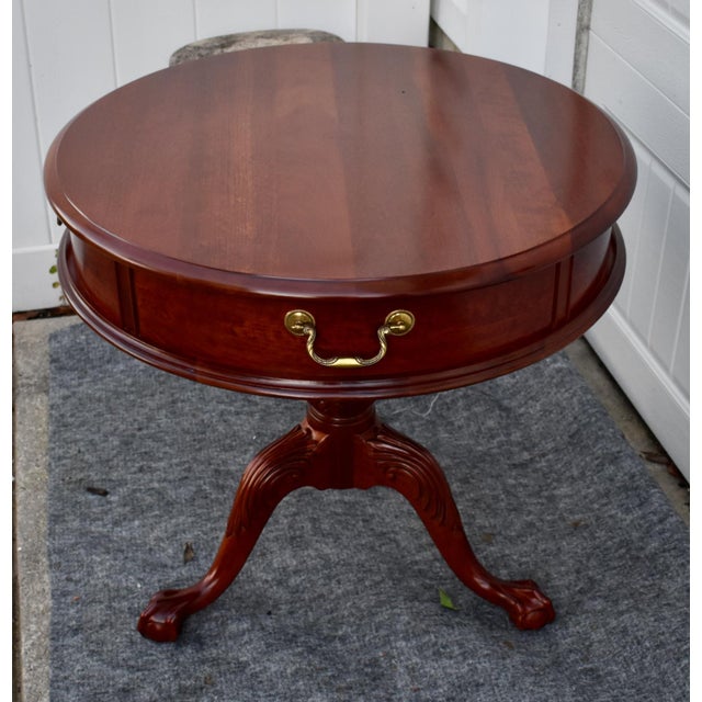 Pennsylvania House Mahogany Drum Table Vintage Pedestal Ball Claw Feet Side For Sale - Image 13 of 15