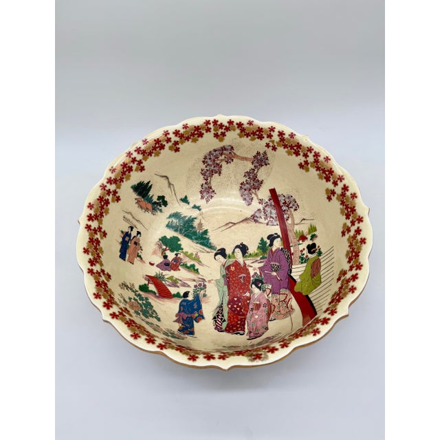 Large Meiji Satsuma-Style Centerpiece Bowl With Shishi Lion-Dog & Figural Panels, C. 1890 For Sale - Image 4 of 11