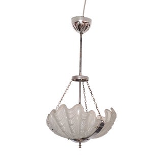 Art Deco Pendant Light with Shell-Shaped Glass Shade, 1930s For Sale