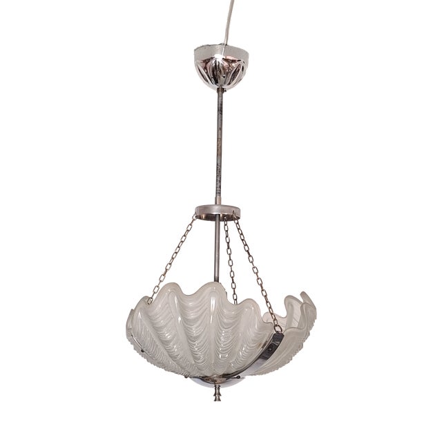 Art Deco Pendant Light with Shell-Shaped Glass Shade, 1930s For Sale