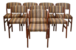 1960s Danish Modern Teak and Wool Dining Chairs - Set of 8