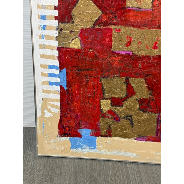 Red Mixed Media Metallic Abstract Original Artwork, Signed For Sale - Image 8 of 12
