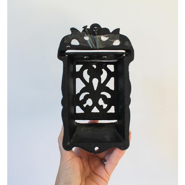Vintage Cast Iron Wall Mounted Match Stick Holder For Sale - Image 10 of 11
