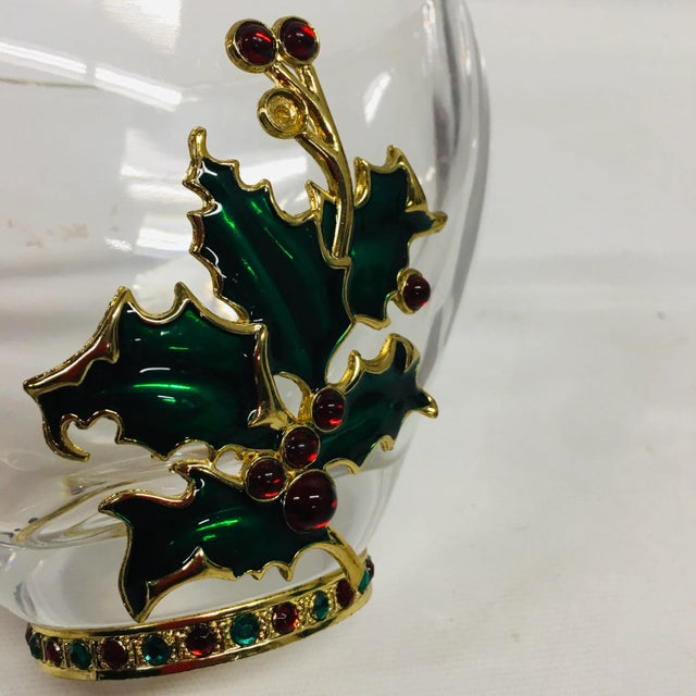 24% Lead Crystal Poinsettia Enamel applied on weighty crystal Bowl with enameled base
