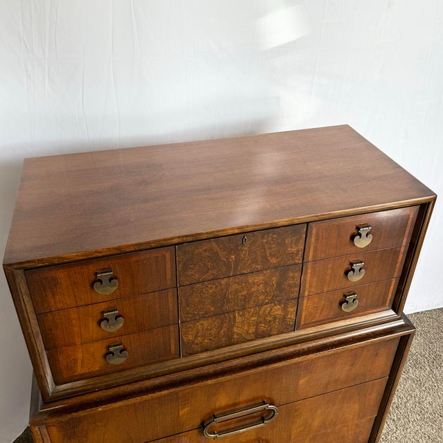 Mid-Century Modern Mid Century Modern Burl Wood Highboy Dresser by Thomasville For Sale - Image 3 of 12
