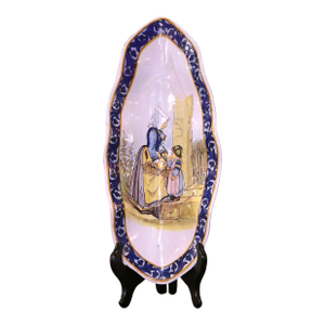 19th Century French Painted Faience Porquier Beau Quimper Crepe Dish Vide-Poche