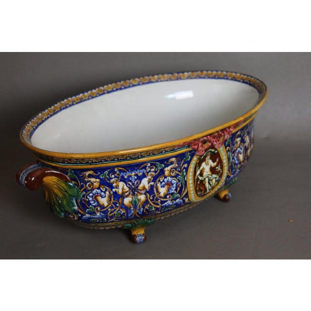 Large hand-painted earthenware table planter with a renaissance-style design. this planter can be used as a centerpiece....