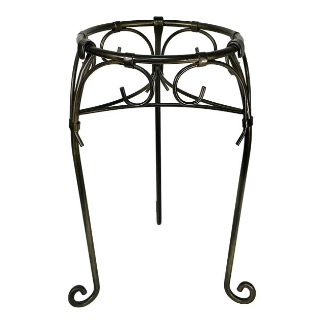Late 20th C Vintage Brutalist Metal Plant Stand For Sale