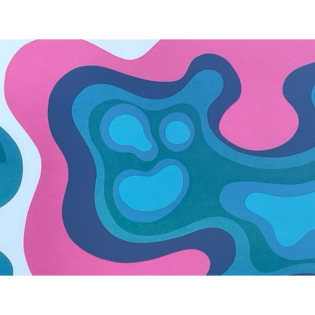 The framed abstract print is a serigraph or silkscreen artwork by French artist Henri Baviera (born 1934), featuring...