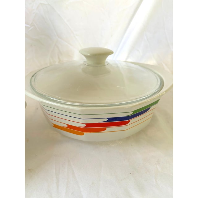 1980’s Studio Nova Memphis style serving bowls with lids. Nice rainbow colors from the collection of Fire and Ice. Lrg....