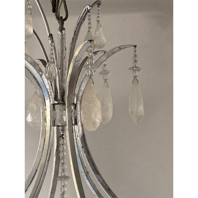 American Late 20th Century. Large Silver Leaf Wrought Iron & Rock Crystal 6-Light Chandelier For Sale - Image 3 of 8
